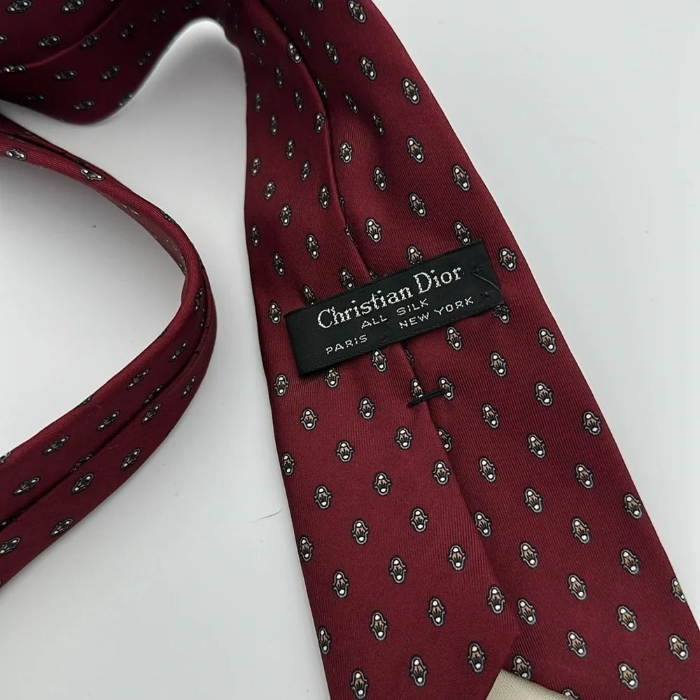 Dior Burgundy and Gray Patterned Tie